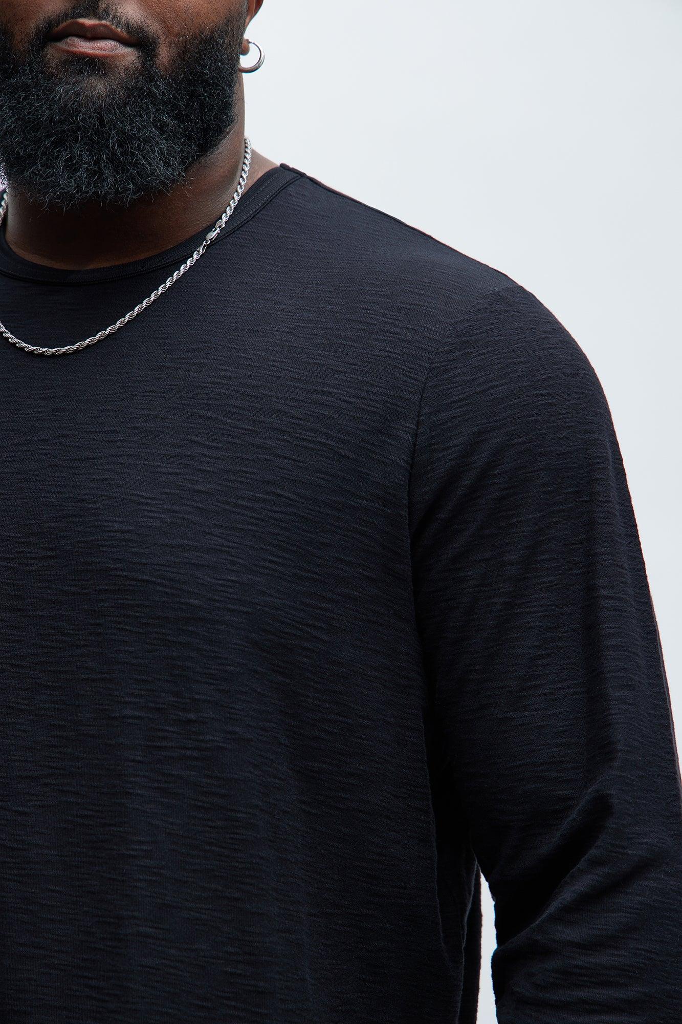Asher Slub Texture Scallop Long Sleeve Tee - Black Product Image