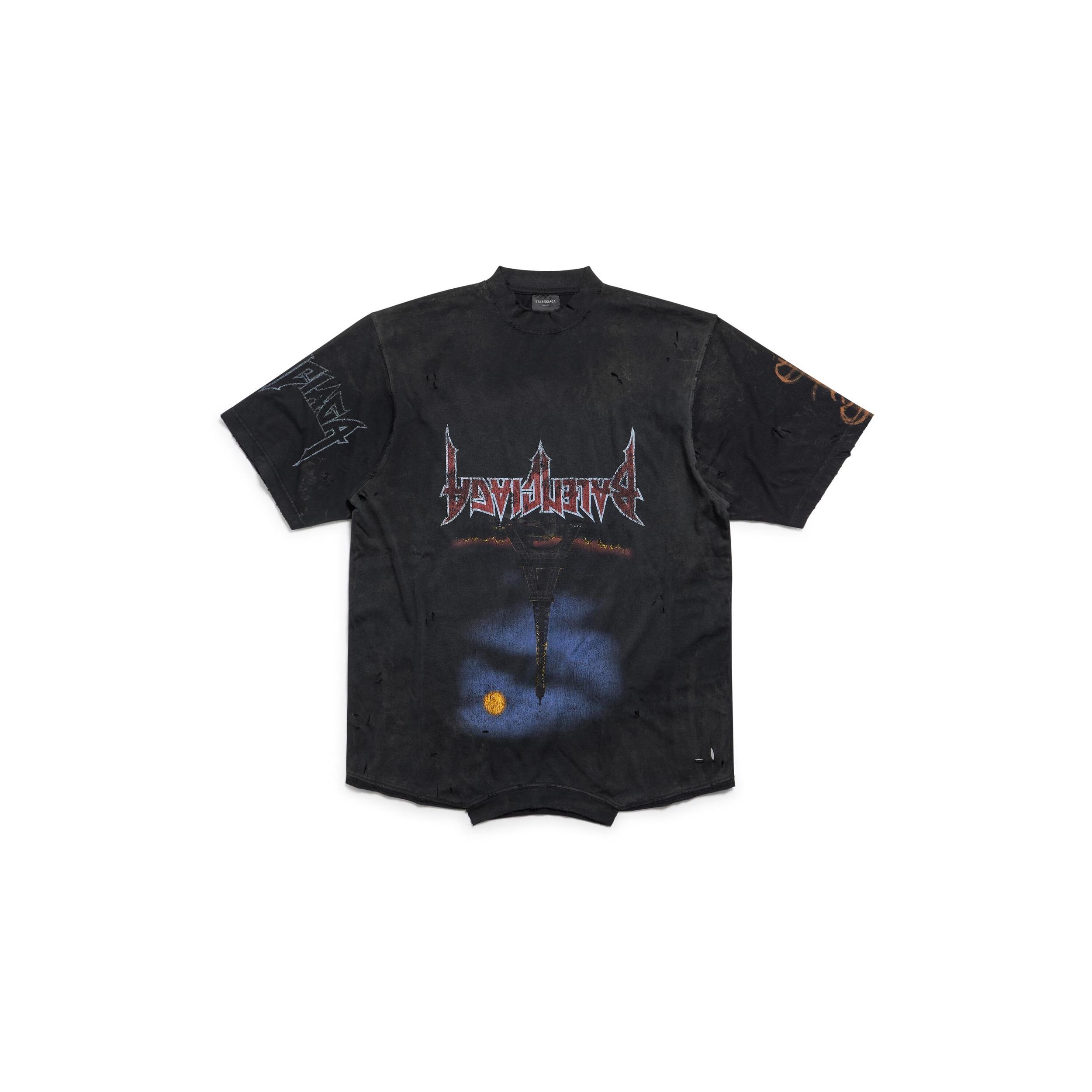 Paris Moon Upside Down T-shirt Oversized in Black Faded Product Image