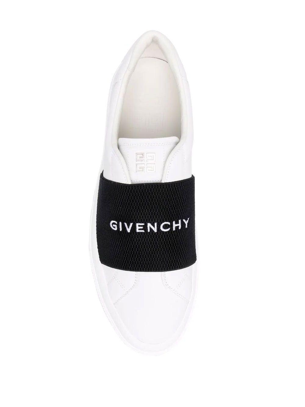 GIVENCHY Logo-embroidered Slip-on Leather Sneakers In White Black Product Image