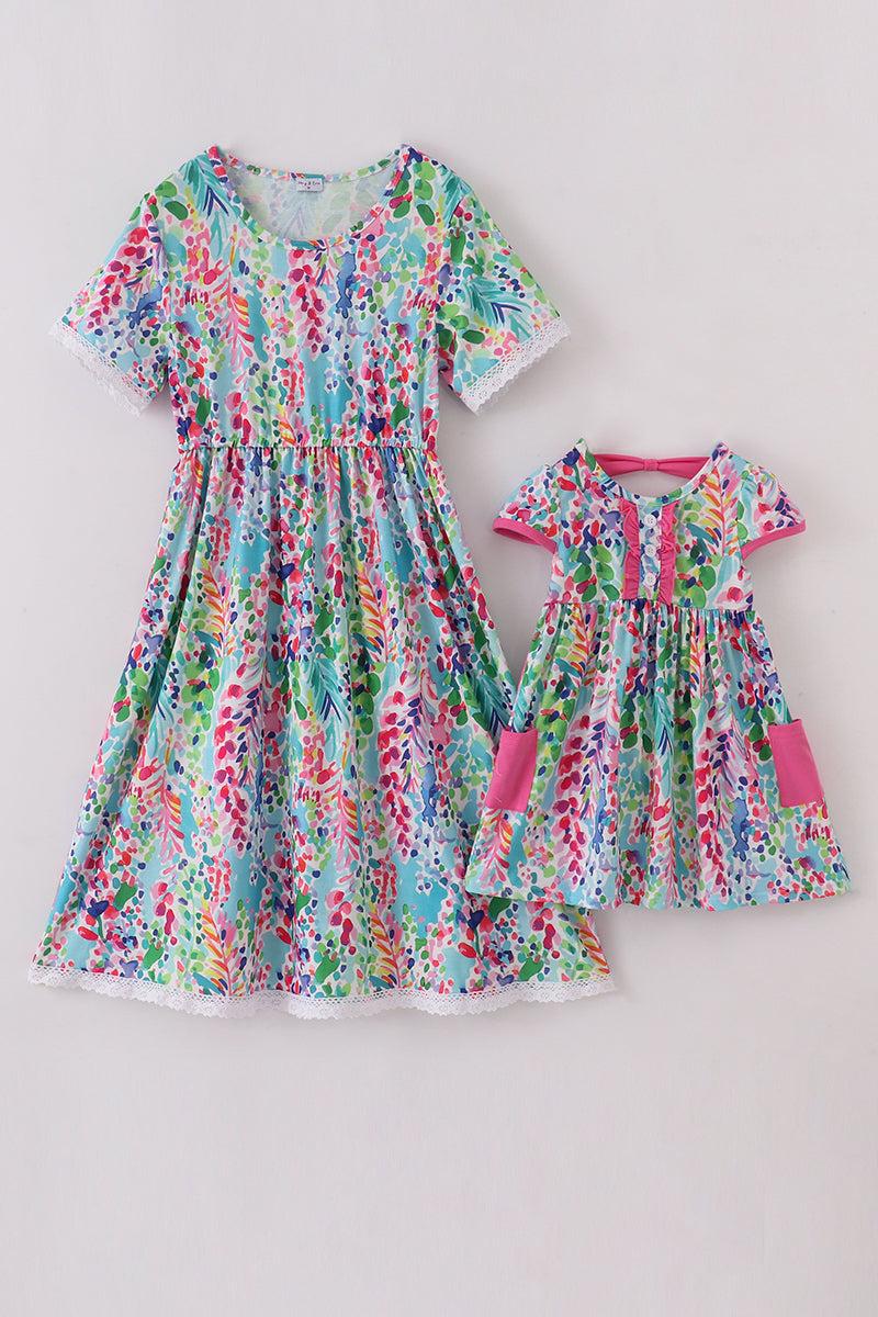 Bow applique print mom&me dress Product Image