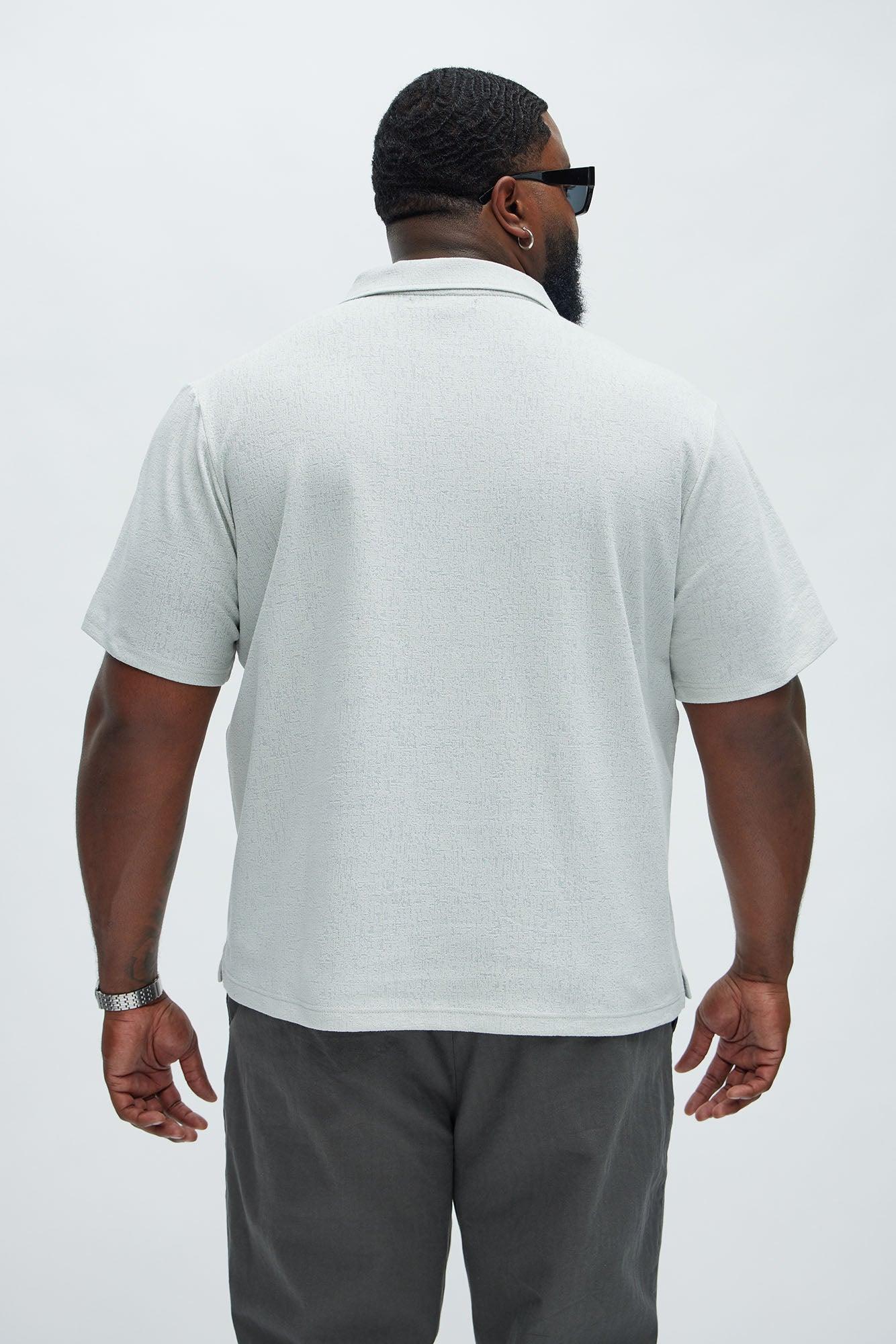 Duval Textured Knit Johnny Collar Shirt - Grey Product Image