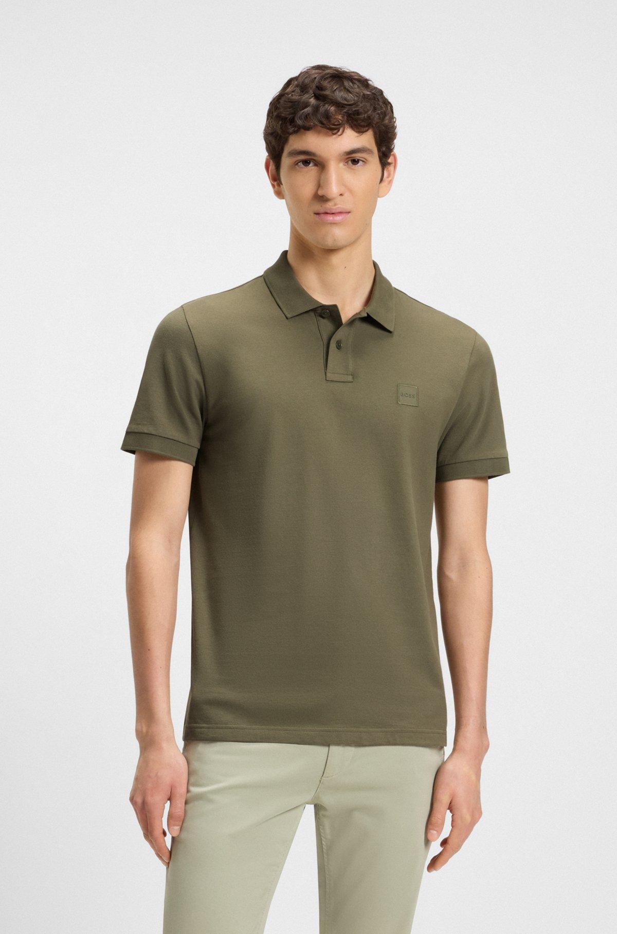 BOSS - Extra-slim-fit stretch-cotton shirt with logo tape - Light Green Product Image