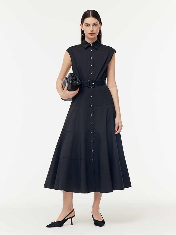 Gathered Waist Cap Sleeve Women Maxi Dress With Leather Belt Product Image