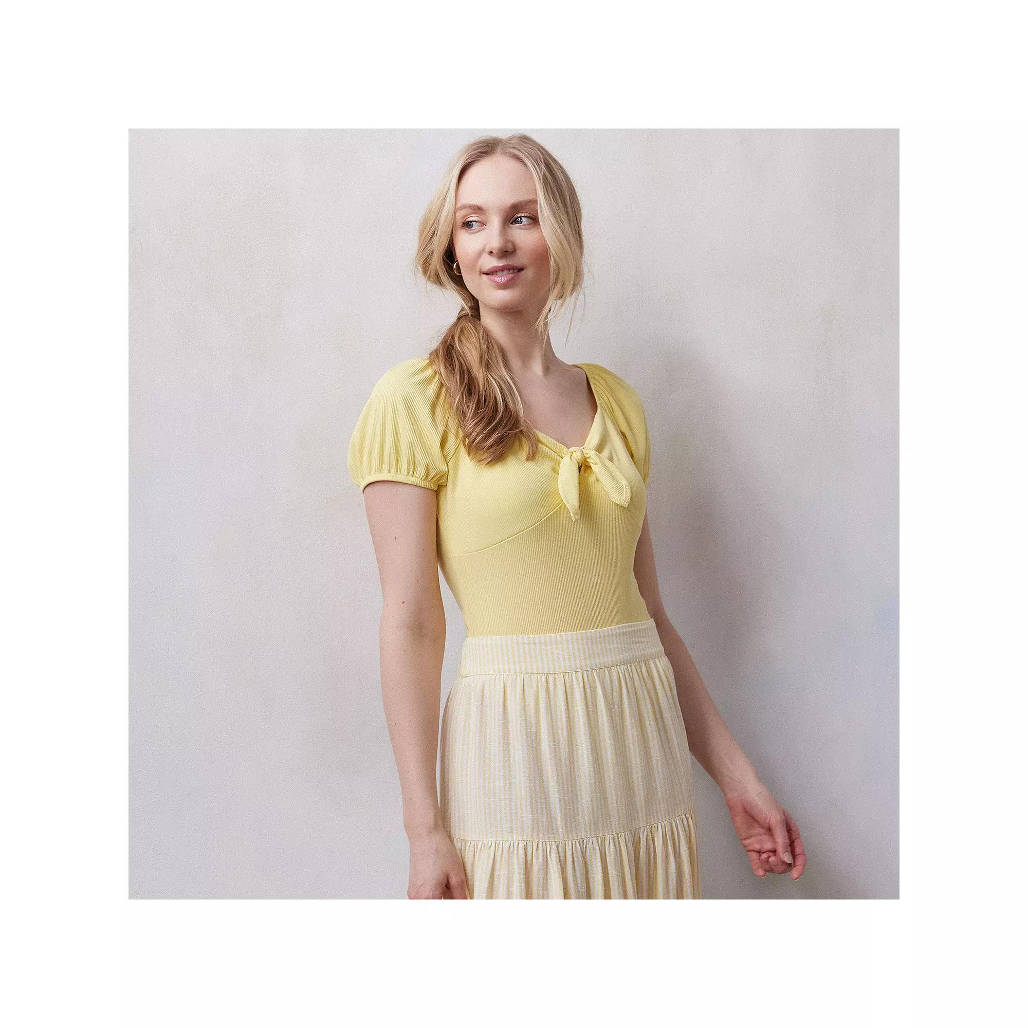 Women's LC Lauren Conrad Puff Sleeve Tie Front Bodysuit,  Product Image