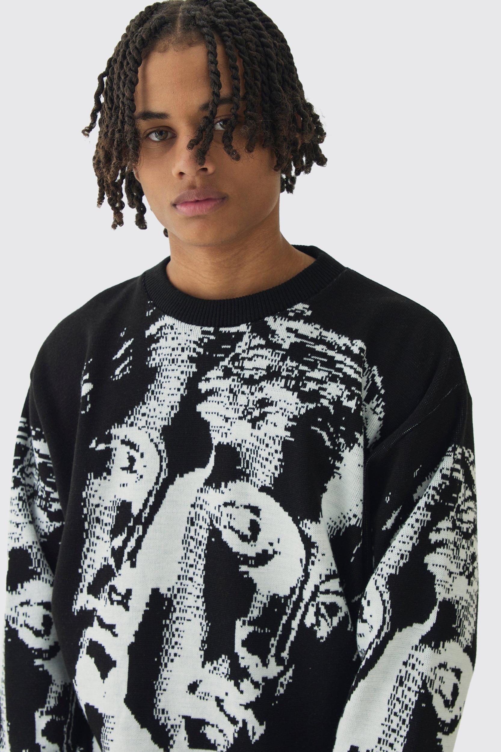 Oversized Renaissance Face Knit Sweater | boohooMAN USA Product Image