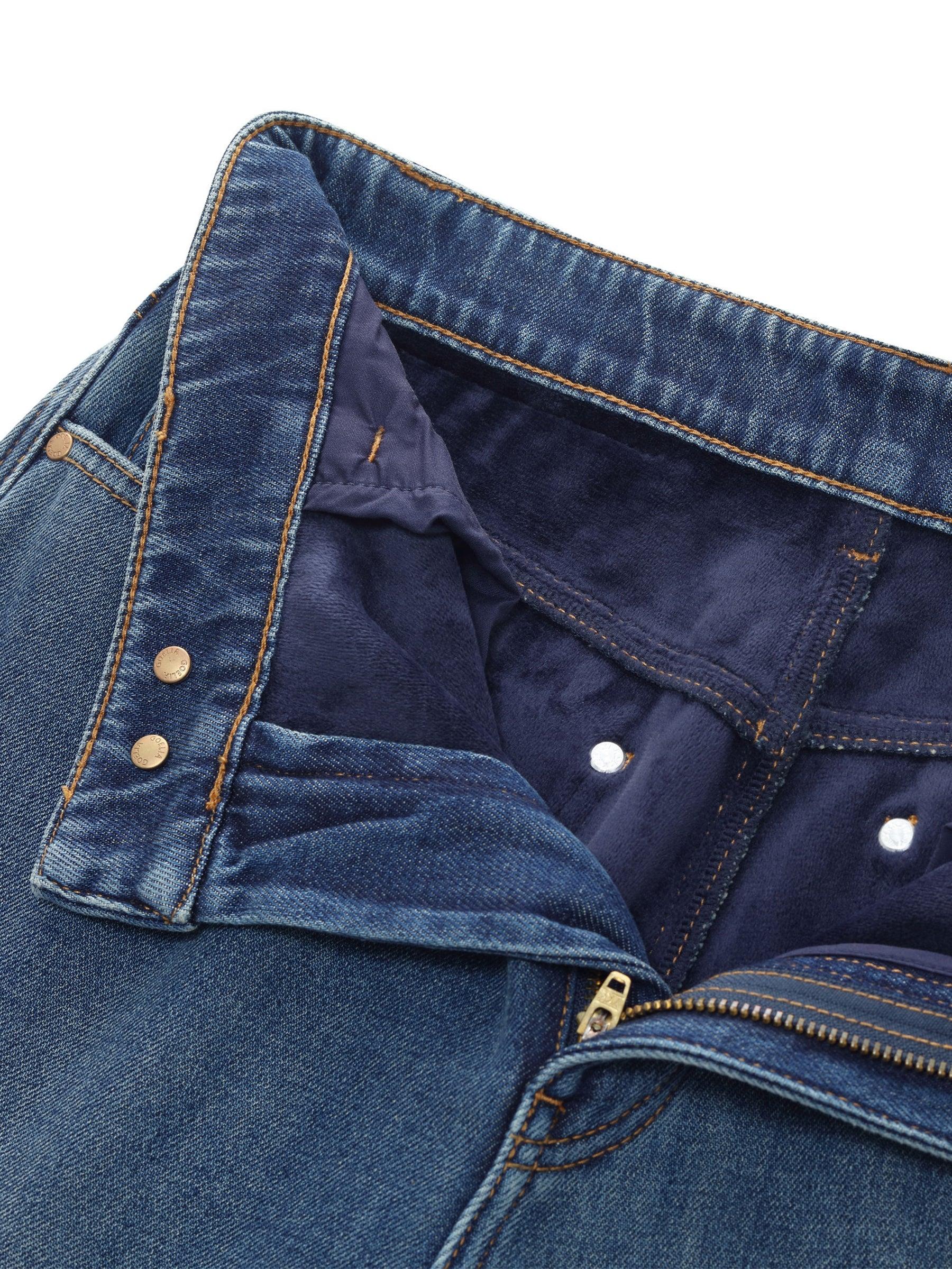 100% Cotton Denim Fleece Lined Women Straight Ankle Length Jeans Product Image