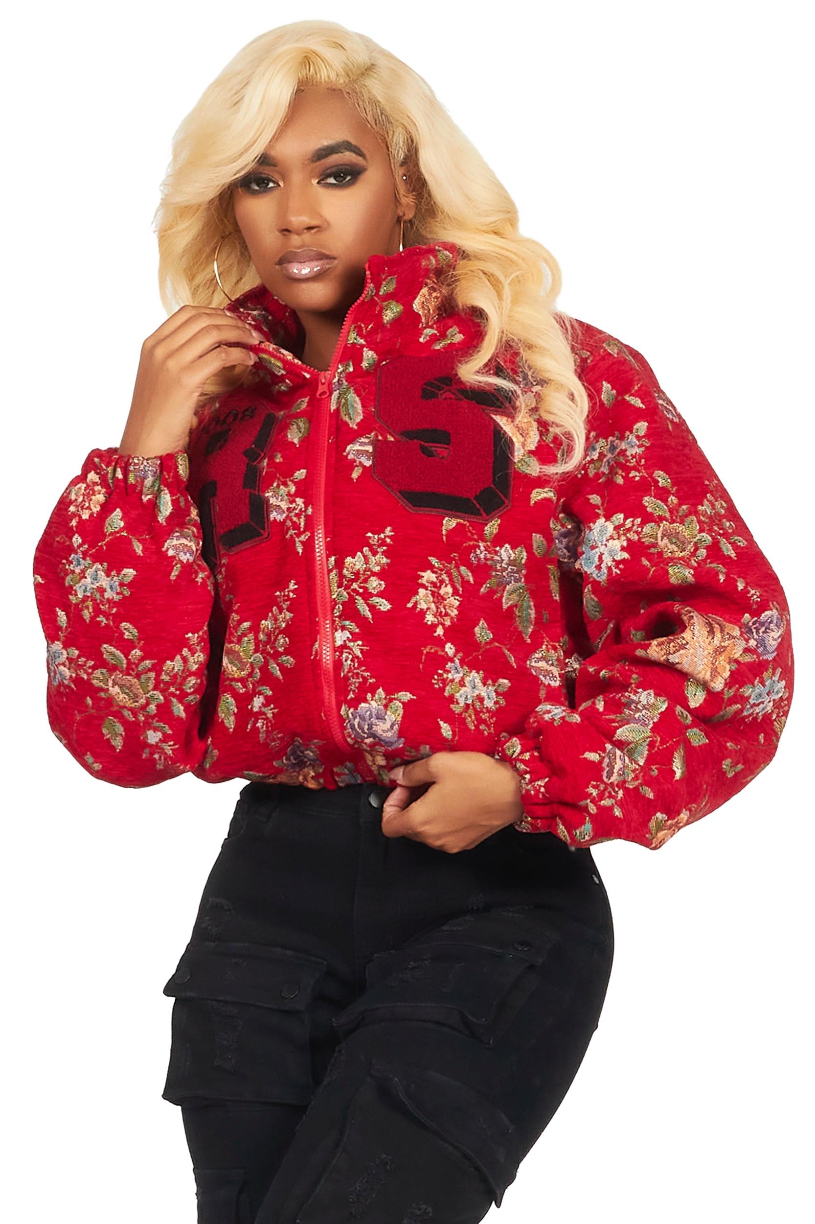 Marionna Red Tapestry Puffer Jacket Female Product Image