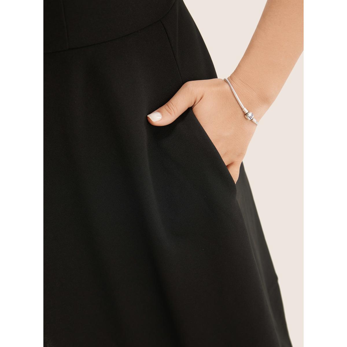 Plus Size Solid Pocket Sleeveless Ruffle Hem Tank Dress Black Women Workwear Essentials Non Round Neck Sleeveless Curvy Midi Dress BloomChic 10/M Product Image