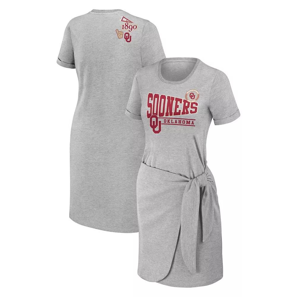 Women's WEAR by Erin Andrews Heather Gray Oklahoma Sooners Knotted T-Shirt Dress, Size: Small, Grey Product Image