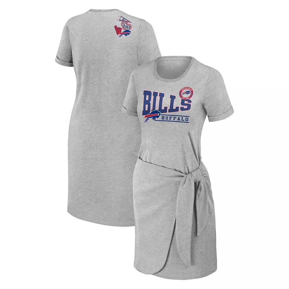 Women's WEAR by Erin Andrews Heather Gray Buffalo Bills Knotted T-Shirt Dress, Size: 2XL, Grey Product Image