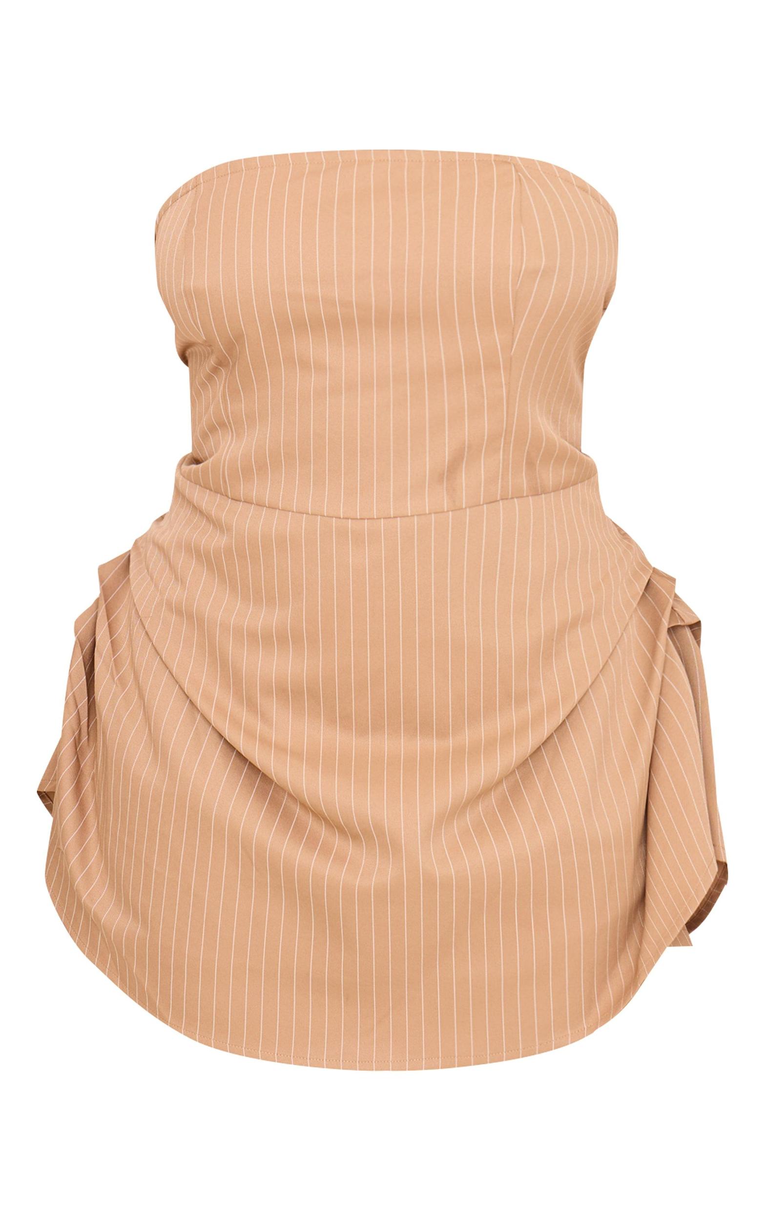 Plus Stone Pinstripe Woven Bandeau Ruched Side Skort Romper Product Image