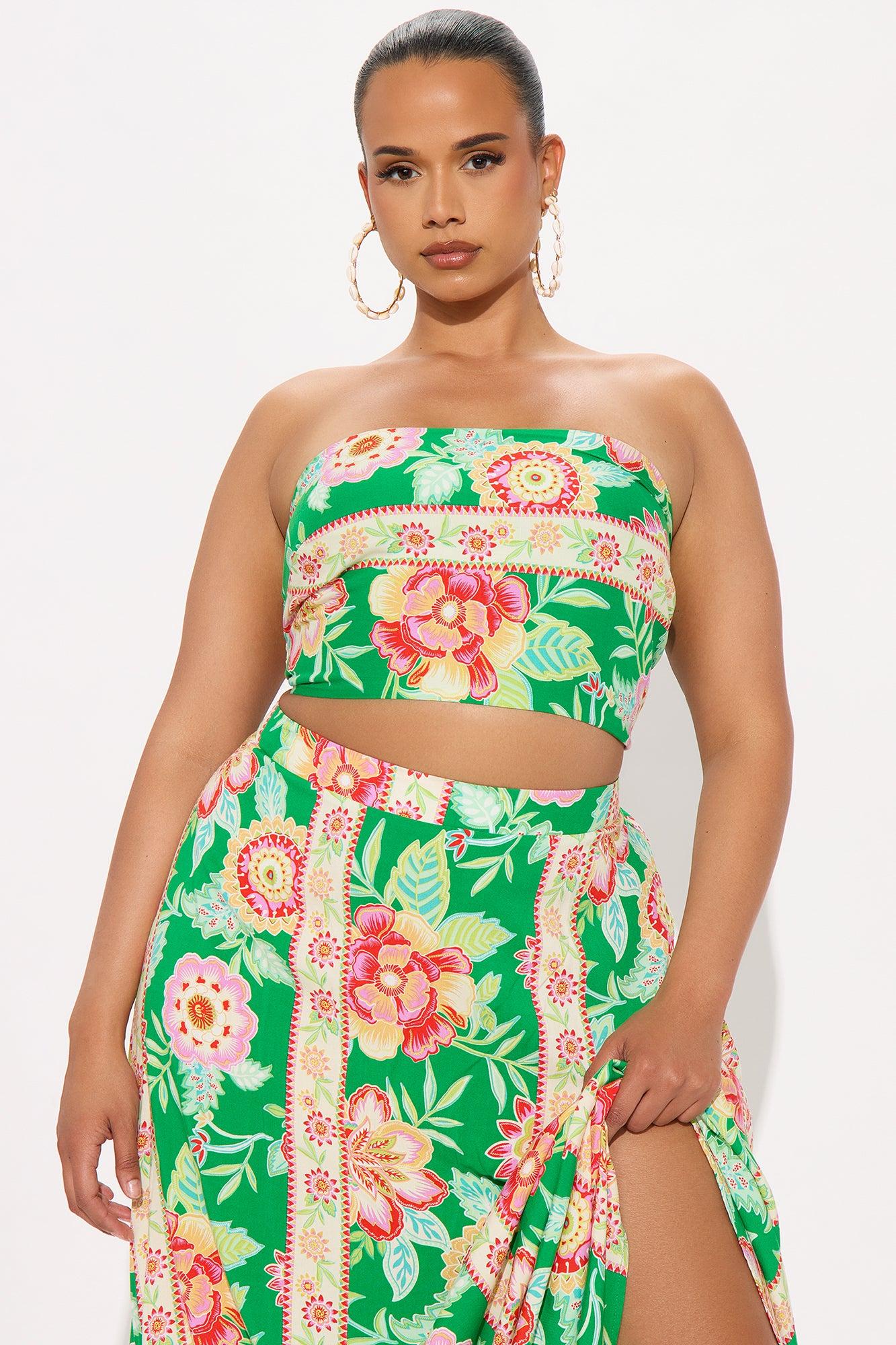 Lush Garden Maxi Skirt Set - Green/combo Product Image