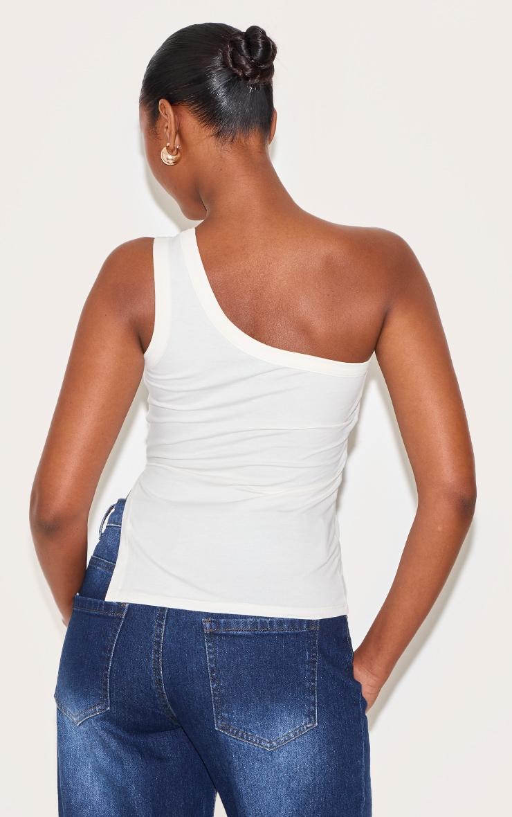 Cream One Shoulder Long Vest Top Product Image