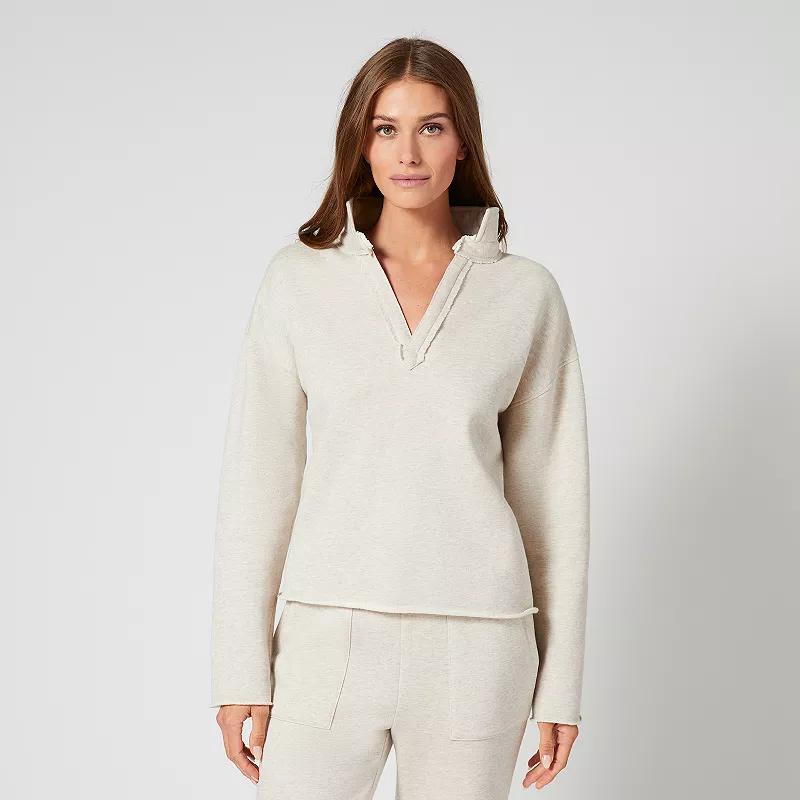 Womens Grey & Gray French Terry Split Neck Top, Women's, Size: Large, Feather Grey Product Image