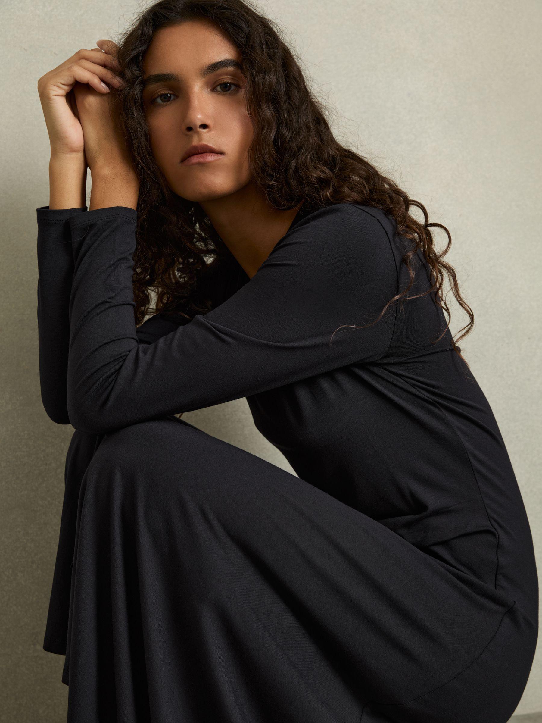 Jersey Draped Midi Dress in Navy Product Image