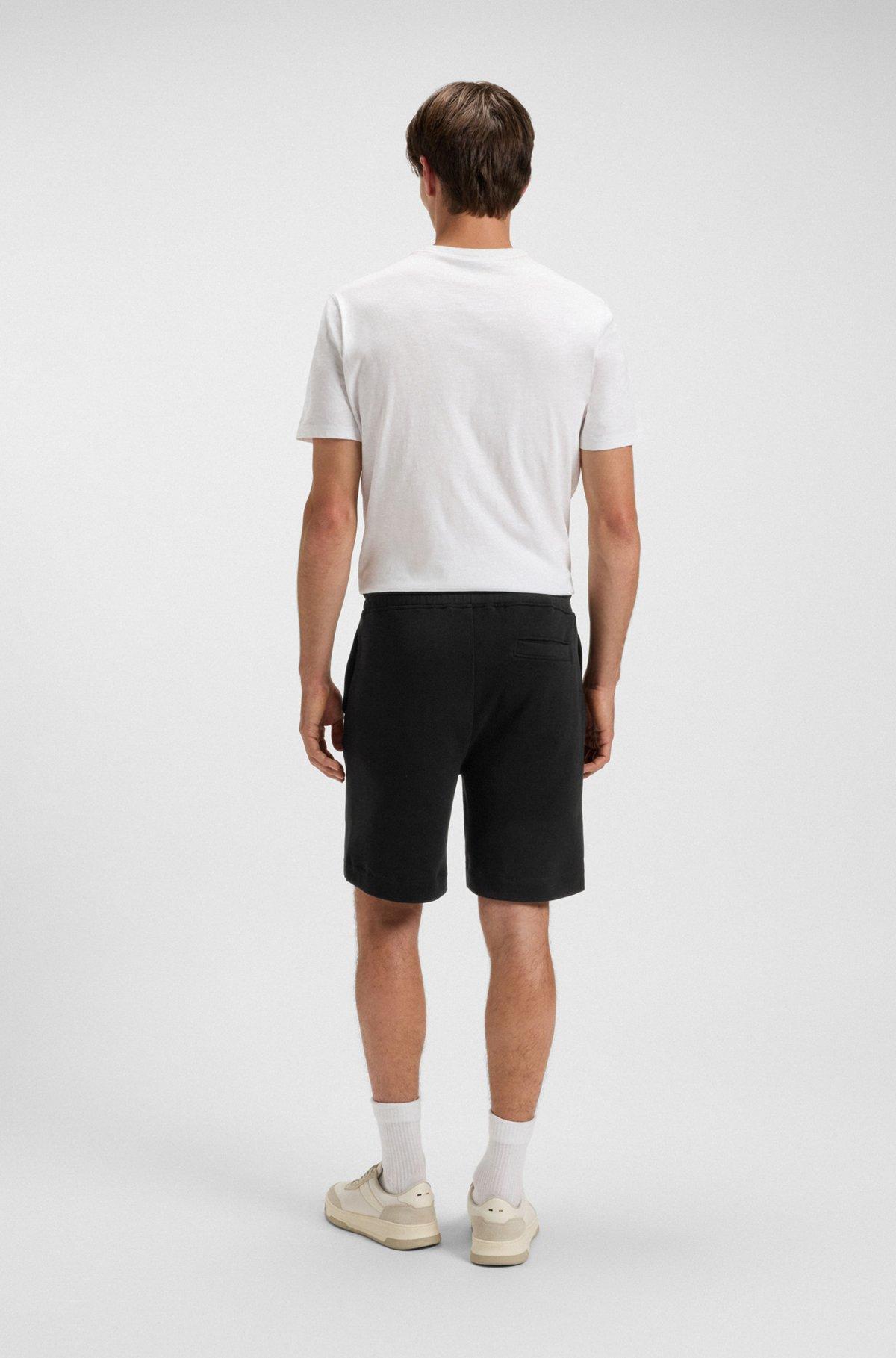 BOSS - Cotton-terry regular-fit shorts with logo badge - Black Product Image
