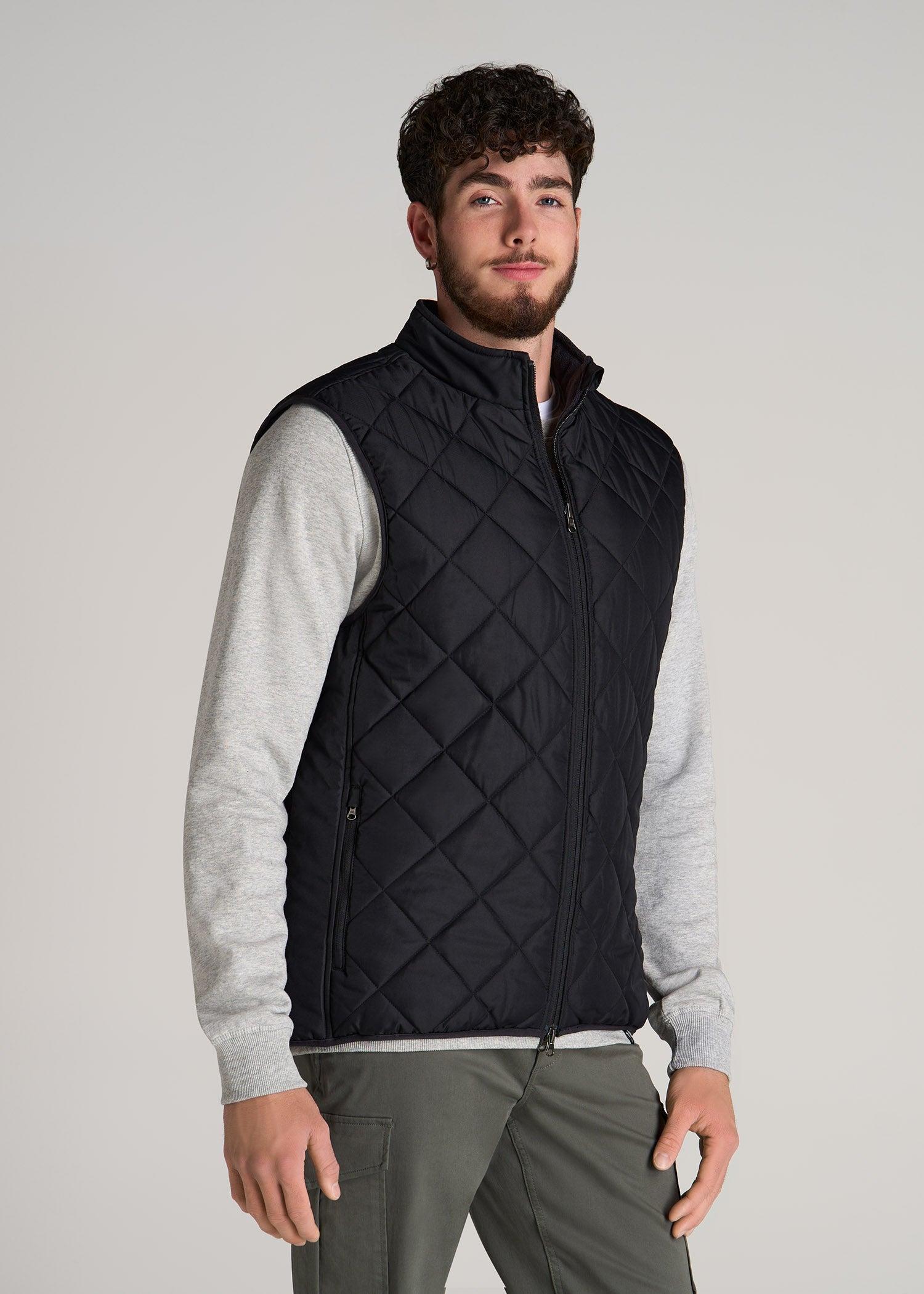 Quilted Reversible Vest for Tall Men in Black & Charcoal Male Product Image