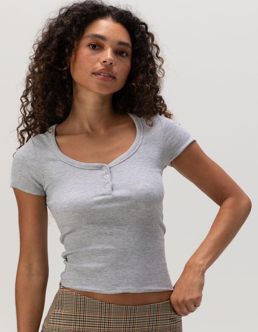 FULL TILT Womens Henley Top - HEATHER GRAY Product Image