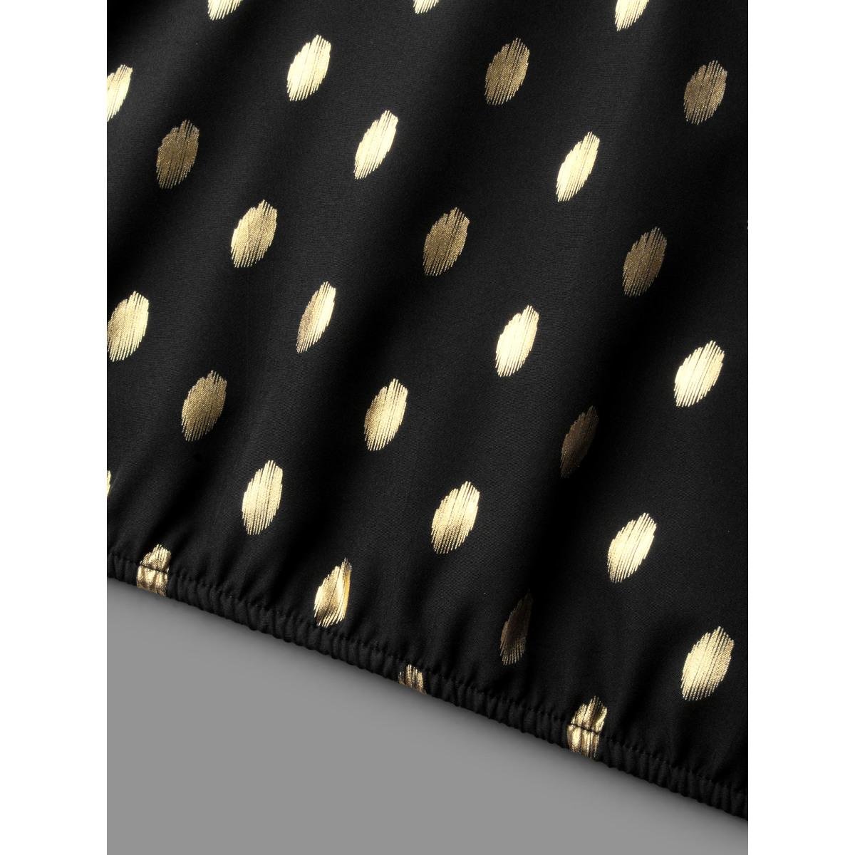 Plus Size Black Glitter Overlap Collar Tie Knot Blouse Women Cocktail Elbow-length sleeve Overlap Collar Party Blouses BloomChic 28/5X Product Image