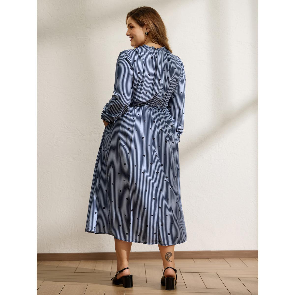 Plus Size Stripe Hearts Pocket Shirt Maxi Dress Indigo Women Leisure Shirt collar Long Sleeve Curvy BloomChic 18-20/2X Product Image