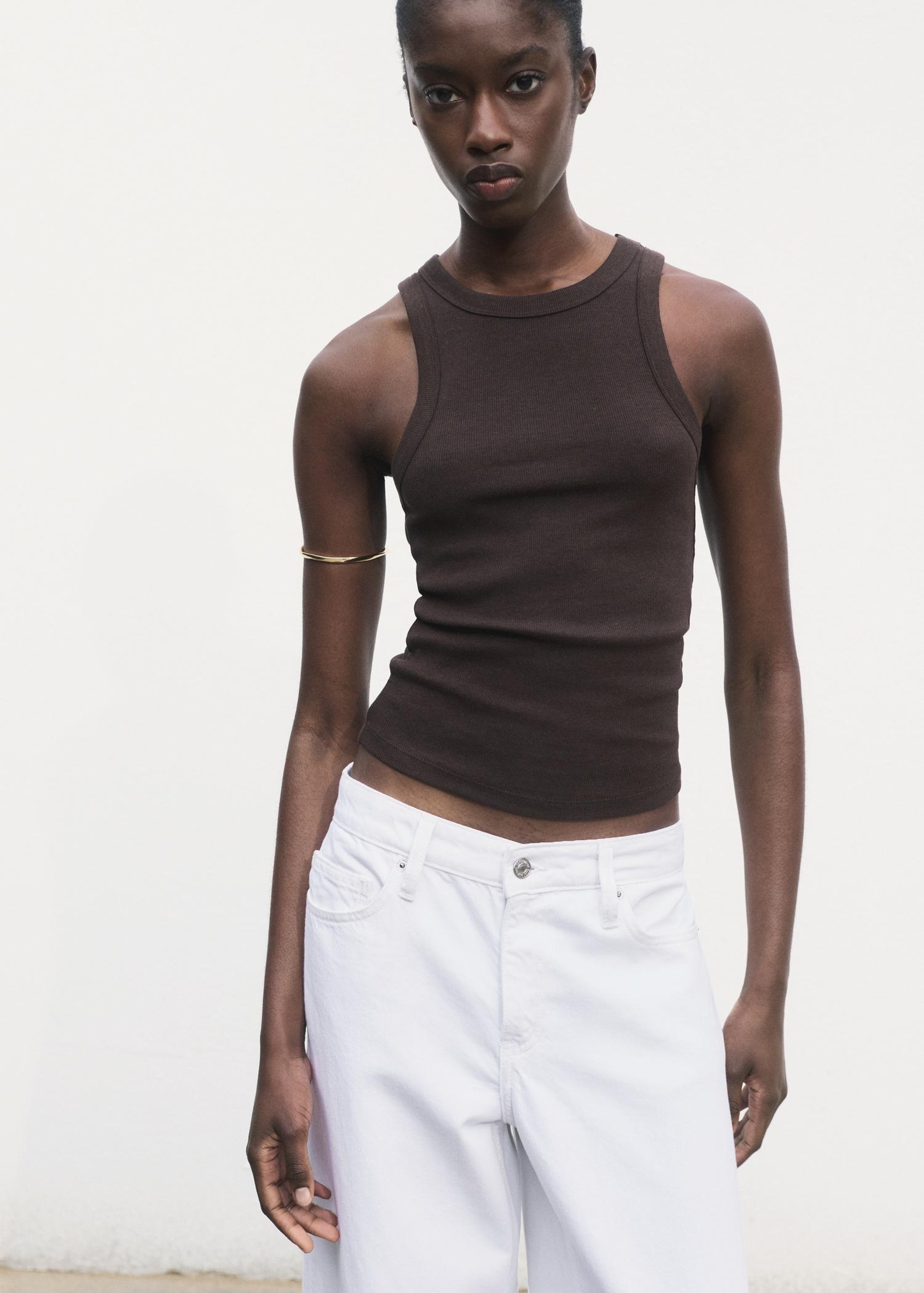 Ribbed cotton-blend top - Women | MANGO USA Product Image