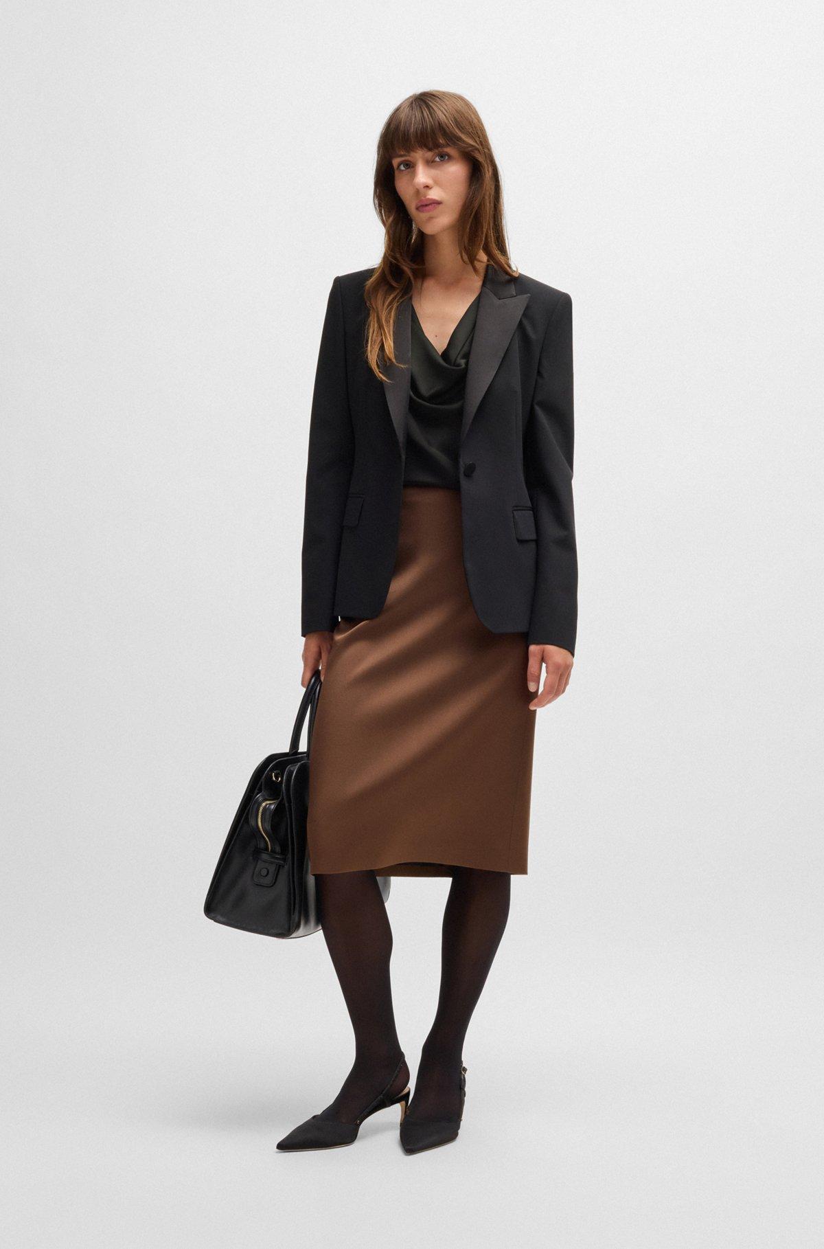 BOSS - Satin relaxed-fit blouse with cowl neckline - Black Product Image