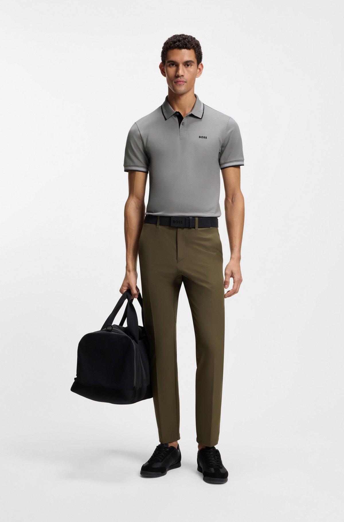 Stretch-cotton slim-fit polo shirt with branding and stripes Product Image