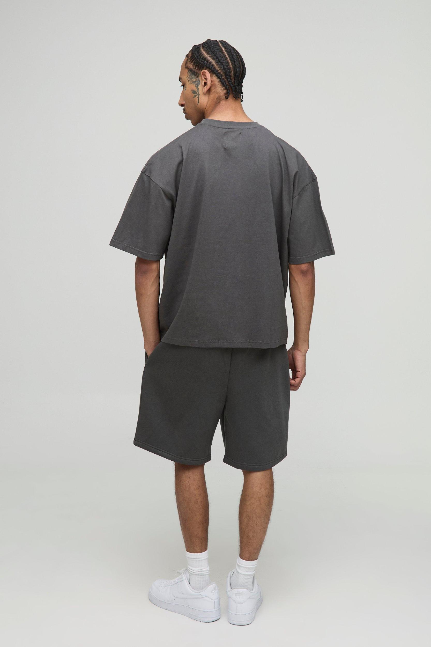 Oversized Boxy Varsity Embossed T-Shirt & Short Set | boohooMAN USA Product Image