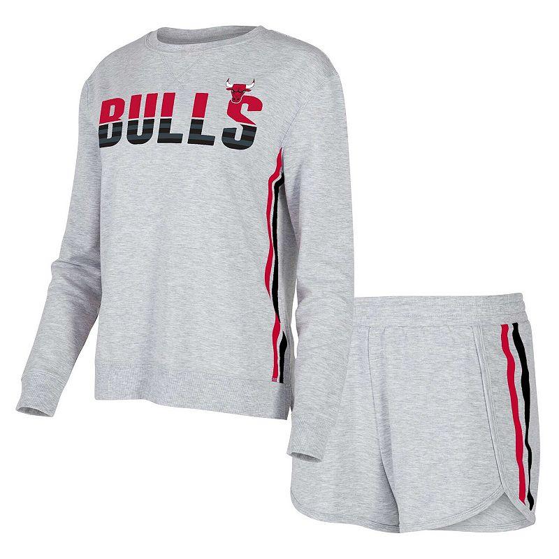 Women's Concepts Sport Gray Chicago Bulls Cedar Long Sleeve T-Shirt & Shorts Sleep Set,  Product Image