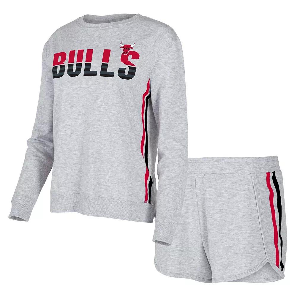 Women's Concepts Sport Gray Chicago Bulls Cedar Long Sleeve T-Shirt & Shorts Sleep Set,  Product Image