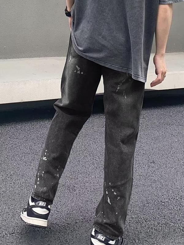 Men's Hip Pop Splash Ink Print Loose Jeans Product Image