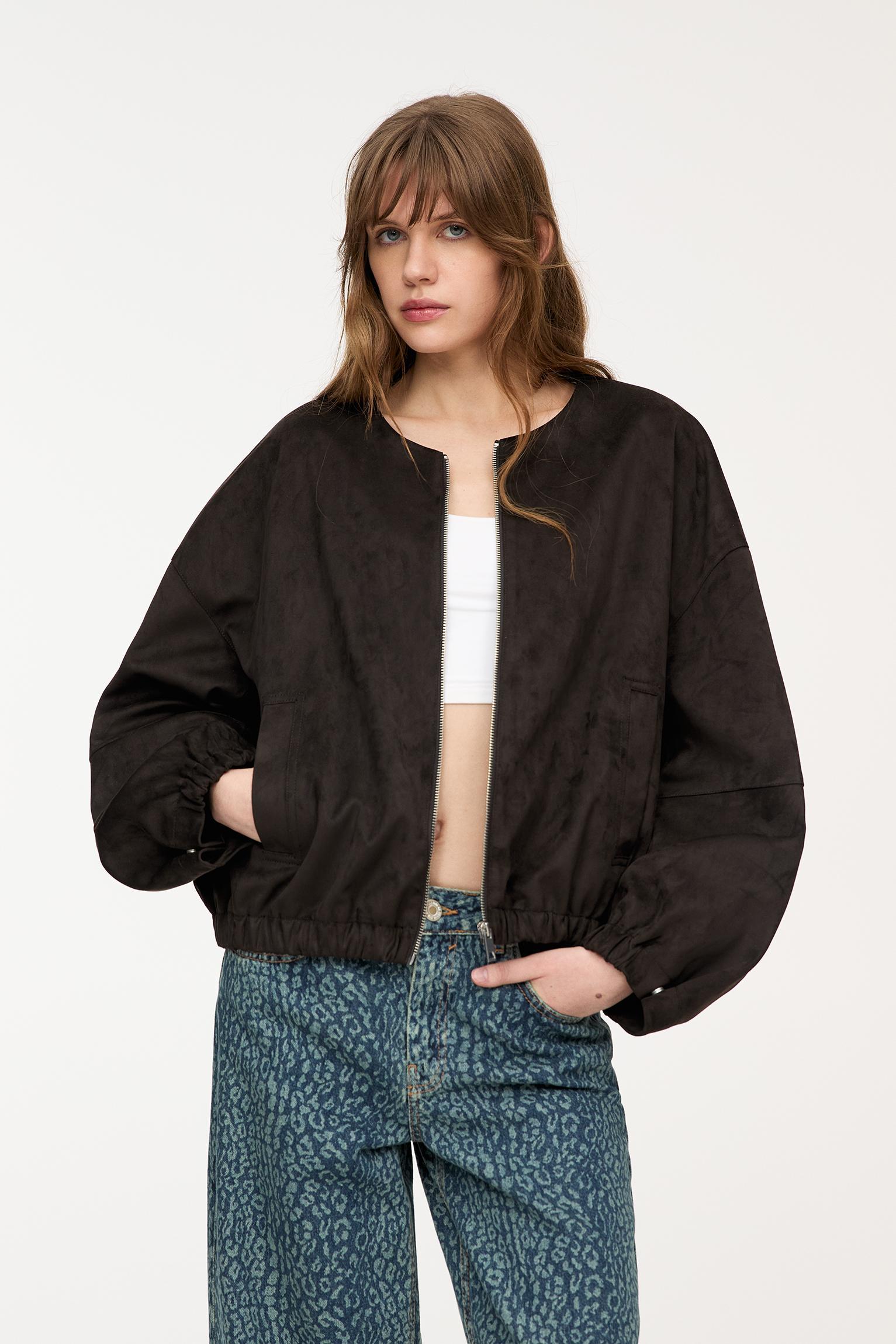 Faux suede balloon bomber jacket Product Image