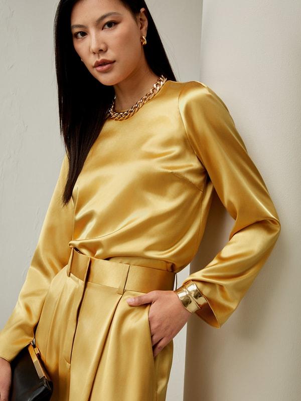 Minimalist Long Sleeve Silk Top Product Image