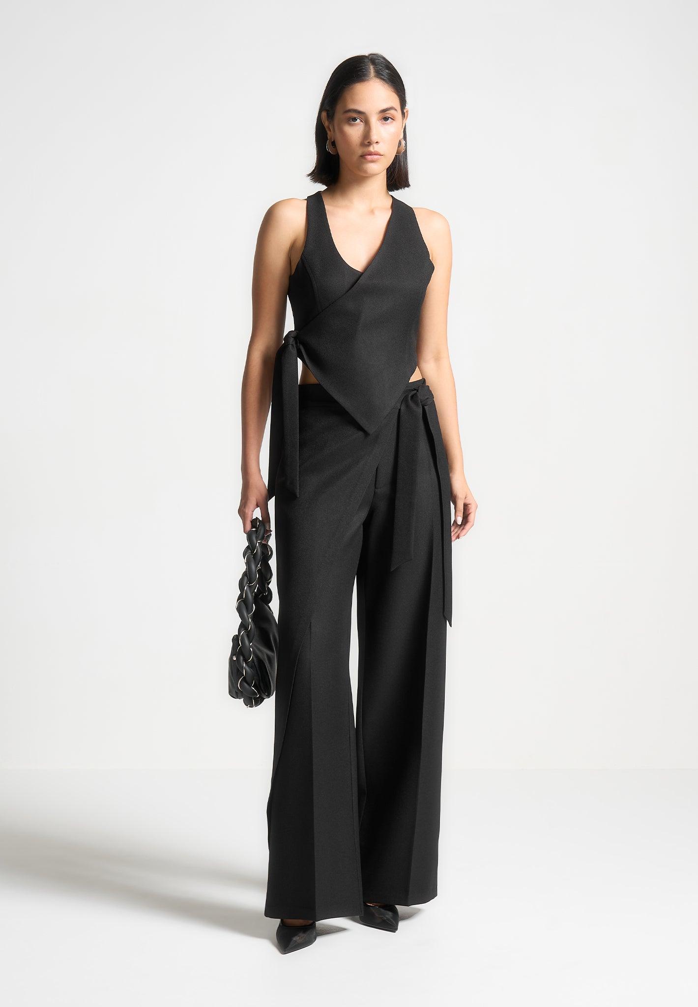 Tailored Wrap Trousers with Tie - Black Female Product Image