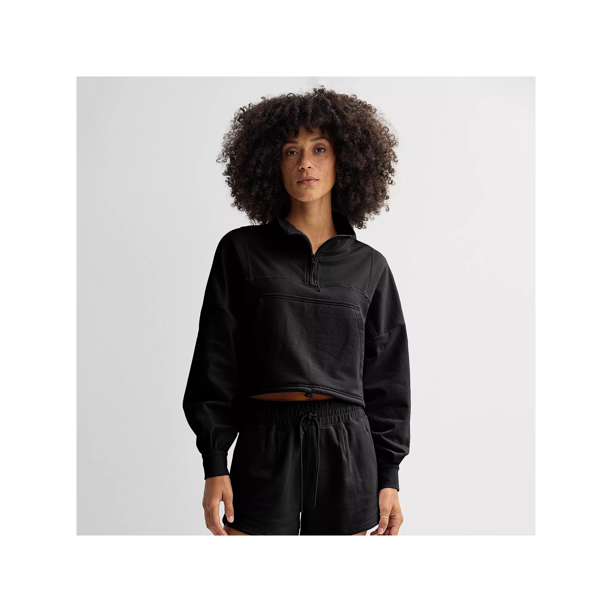 Women's FLX Embrace Seamed Quarter Zip Top, Size: Medium, Mineral Black Product Image