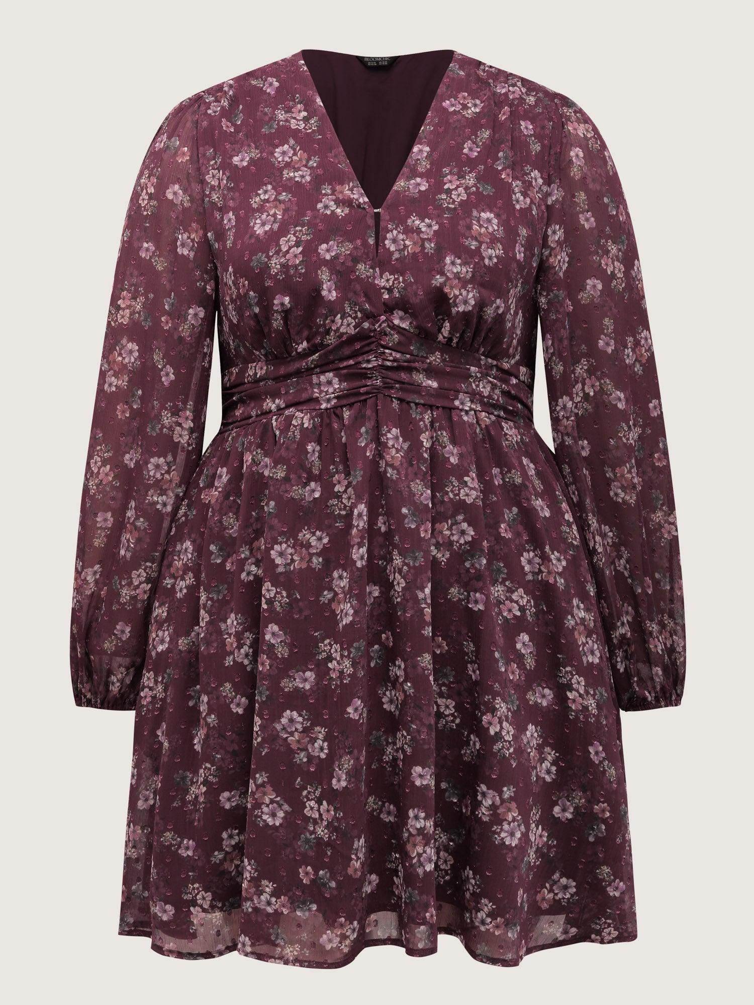 Floral Print Pleated Waist Mini Dress Female Product Image