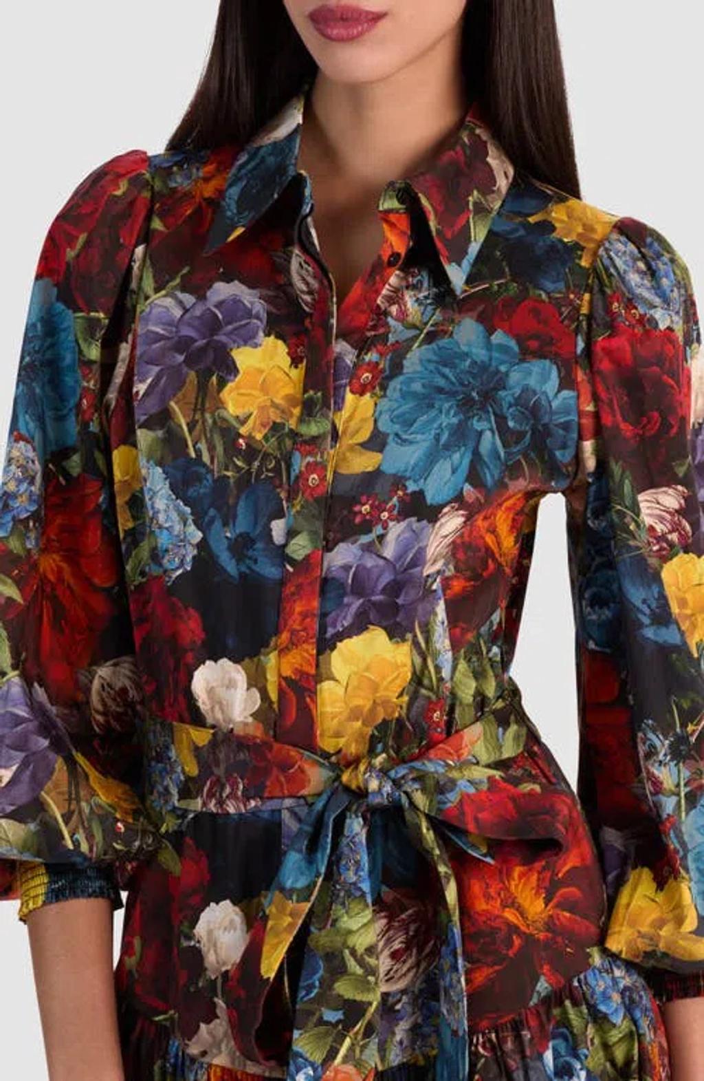 ALICE AND OLIVIA Lily Mini Shirt Dress In Flourish Sm In Multi Product Image