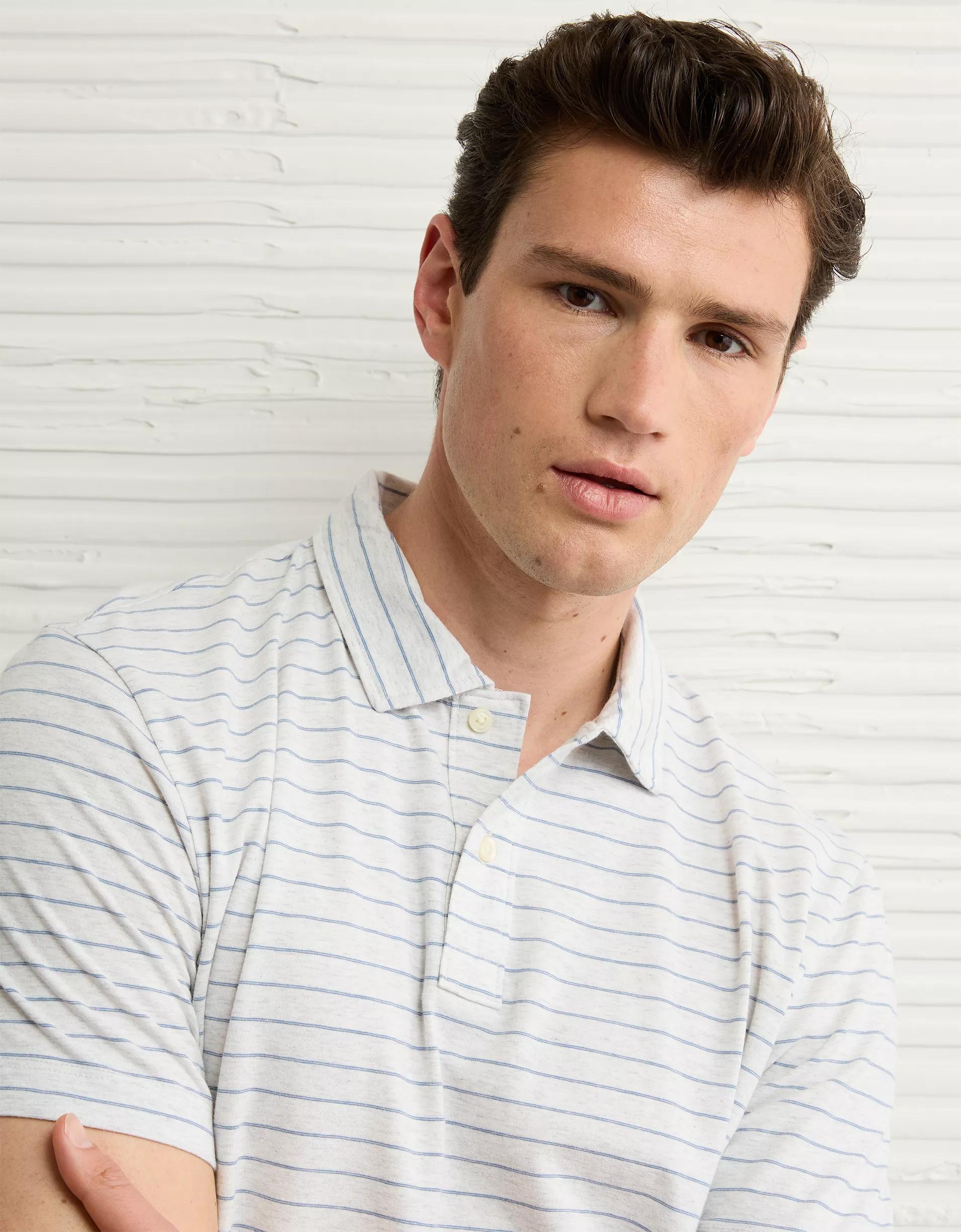 AE 24/7 Club Logo Striped Polo Shirt Product Image