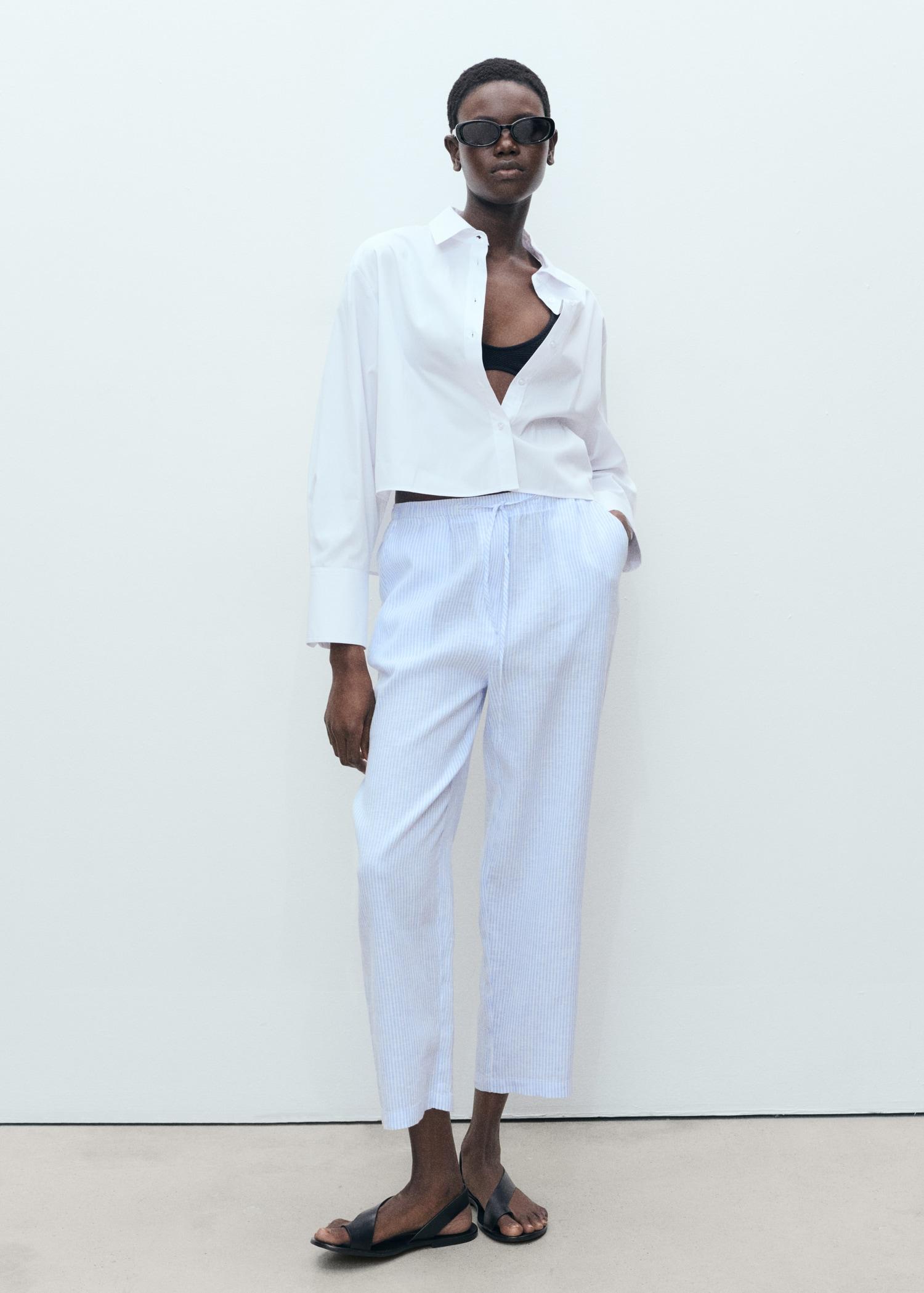 Straight linen-blend pants - Women | MANGO USA Product Image