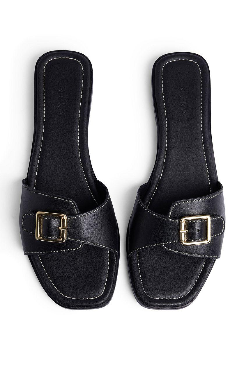 Leather Buckle Slippers Product Image