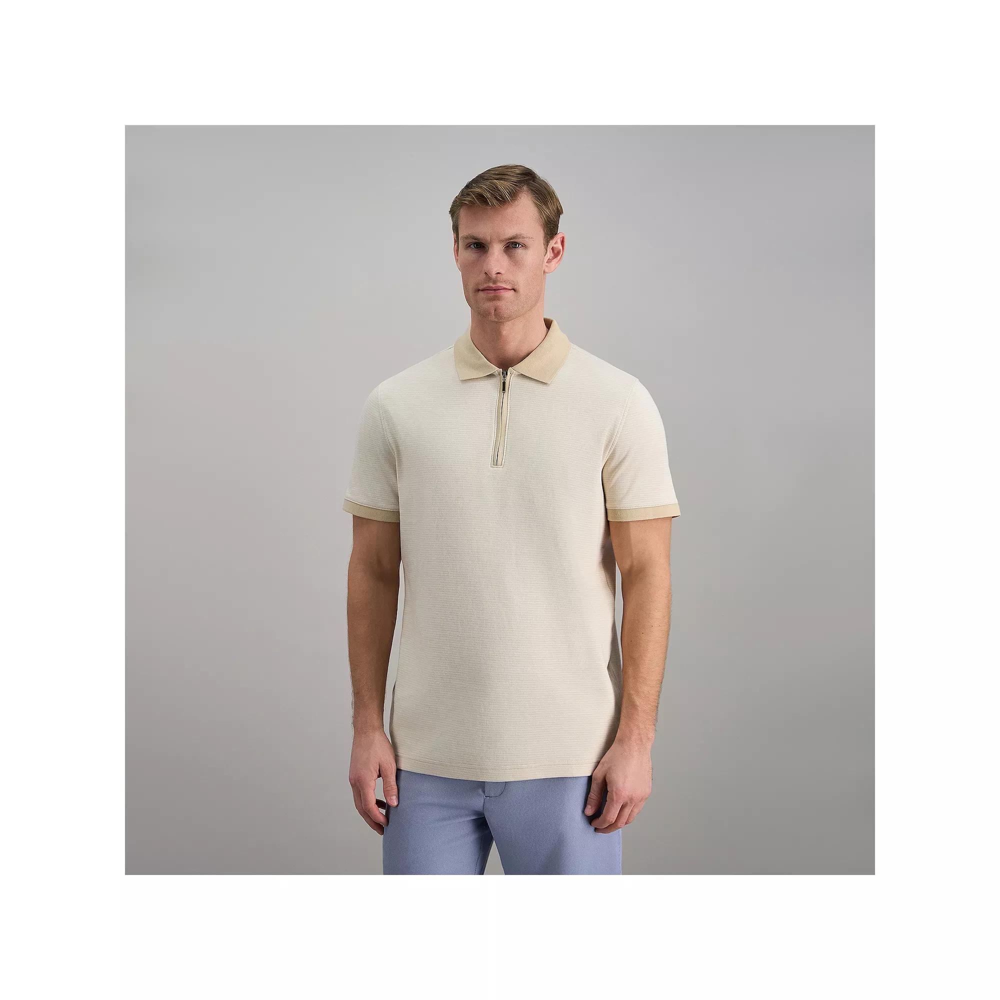 Men's Haggar® Short Sleeve Rib Knit Quarter Zip Polo,  Product Image