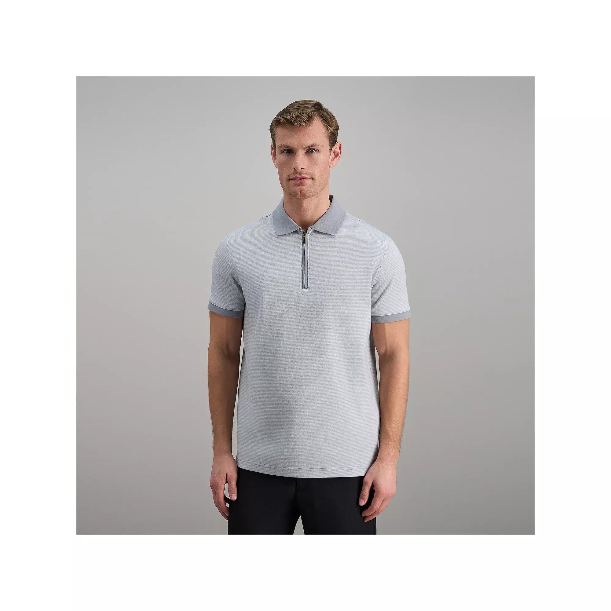 Men's Haggar® Short Sleeve Rib Knit Quarter Zip Polo,  Product Image