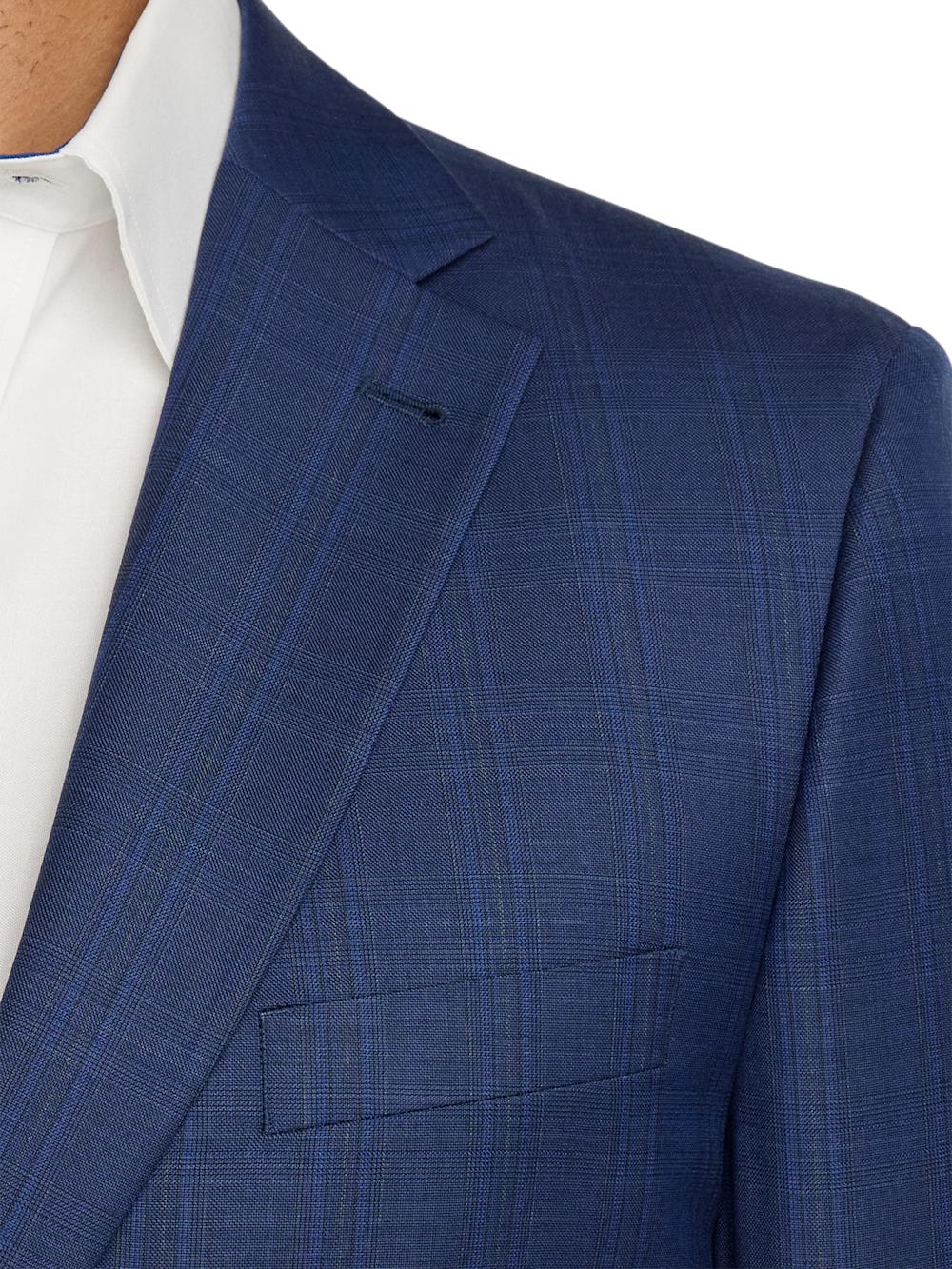 Wool Blend Plaid Single Breasted Notch Lapel Suit - Blue Product Image