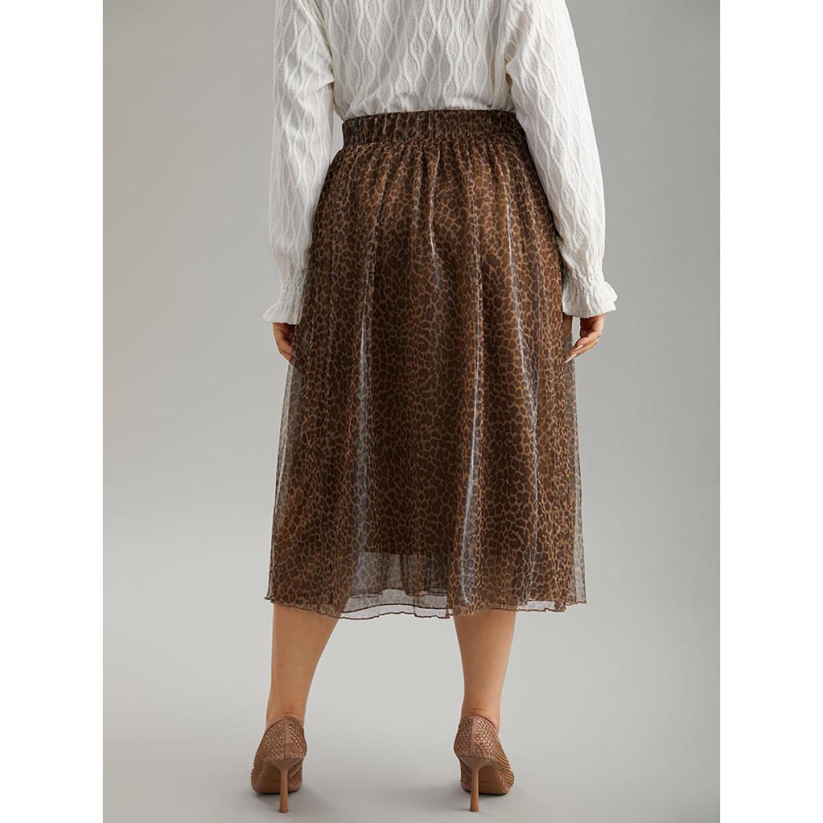 Plus Size Leopard Elastic Waist Tiered Mesh Skirt Women Leopard Glamour Lined No stretch Going out Skirts BloomChic 22-24/3X Product Image