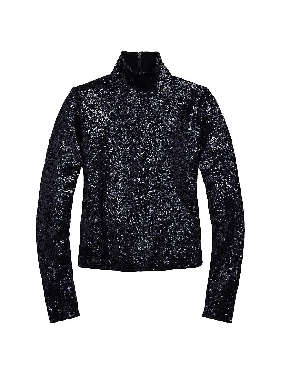 Womens Sequin Mesh Turtleneck Product Image