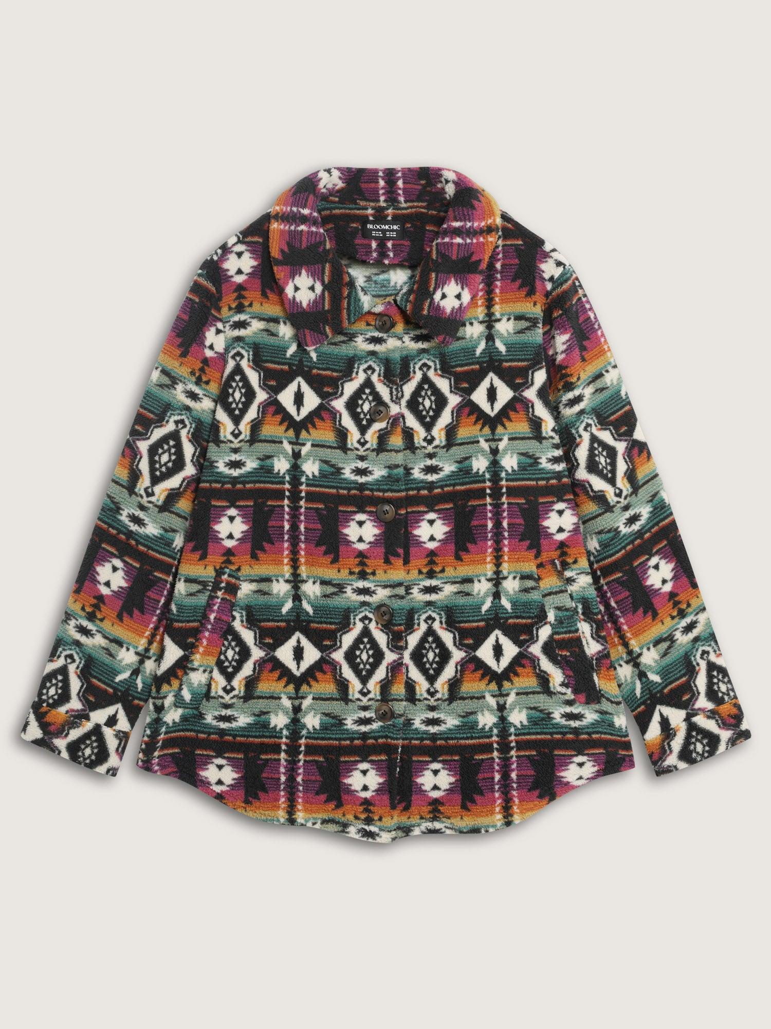 Geometric Velvet Button Pockets Coat Female Product Image