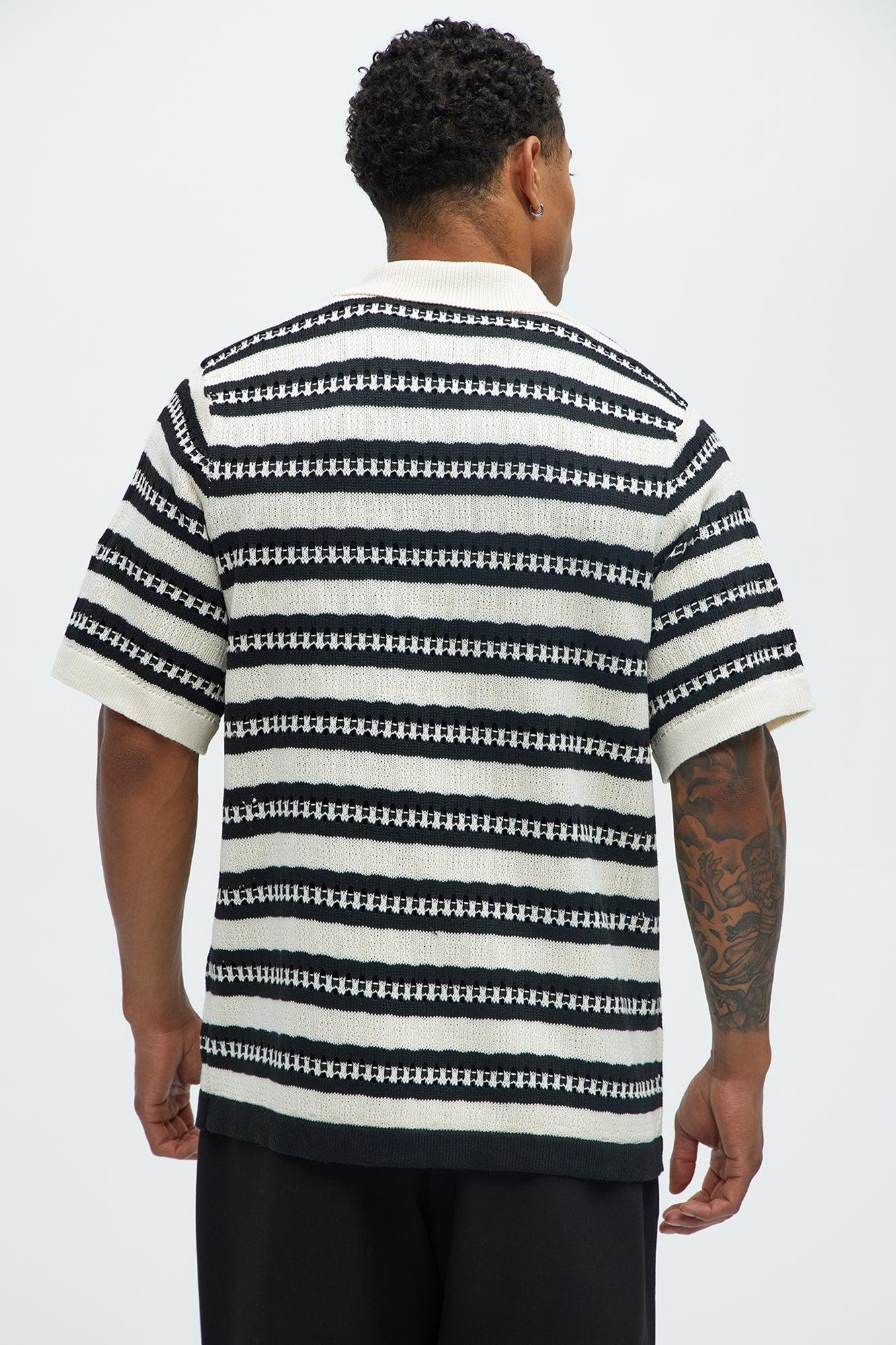 Mumbai Crochet Short Sleeve Cuban Collar Shirt - Black/White Product Image