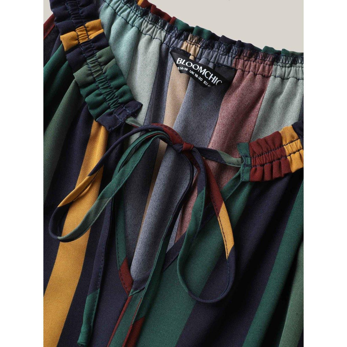 Plus Size Multi-Color Stripes Waist-Defining Midi Dress Multicolor Women Tie knot V-neck Sleeveless Curvy BloomChic 12/L Product Image