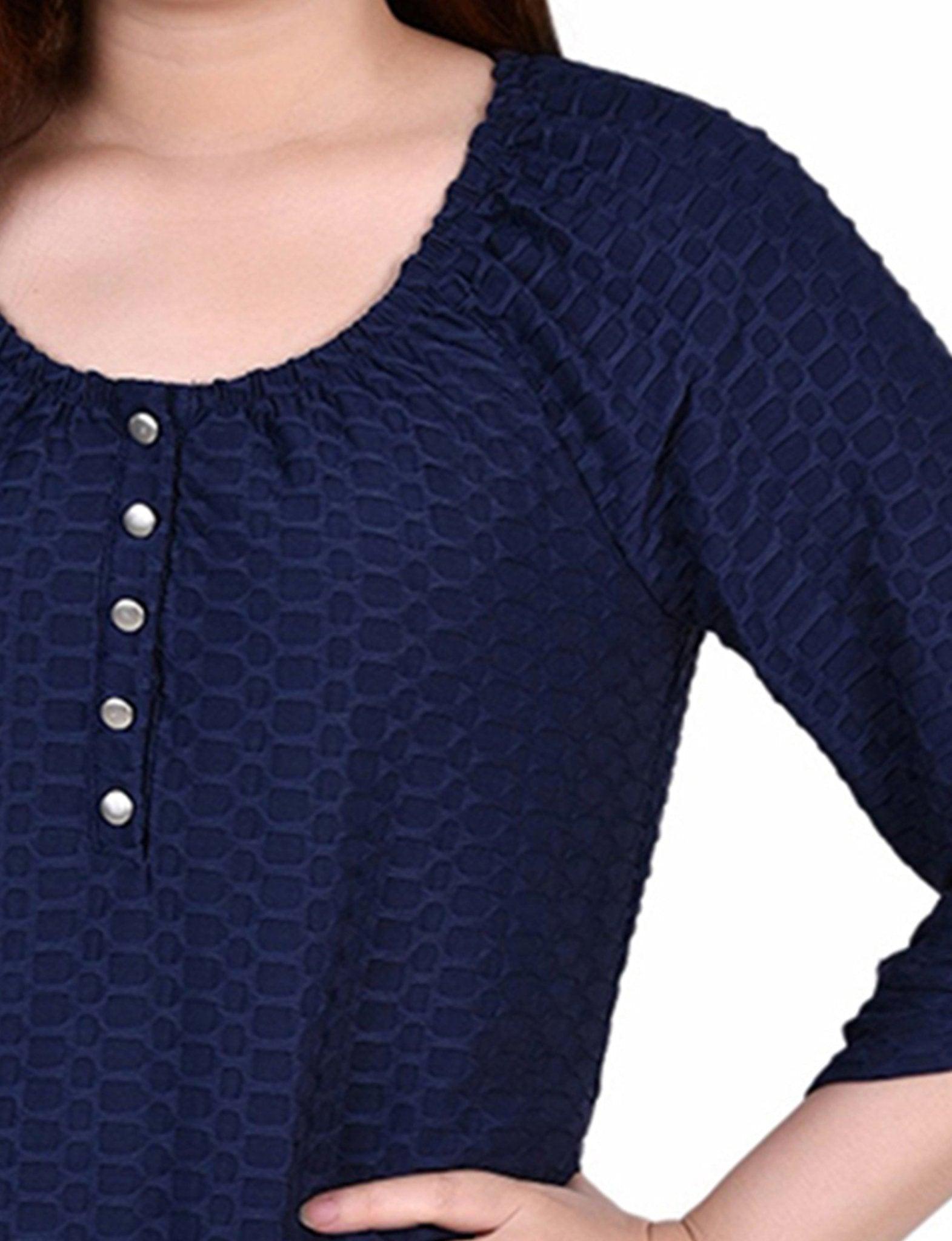 Dark Blue 3/4 Sleeve Blouse With Necklace - Petite Product Image