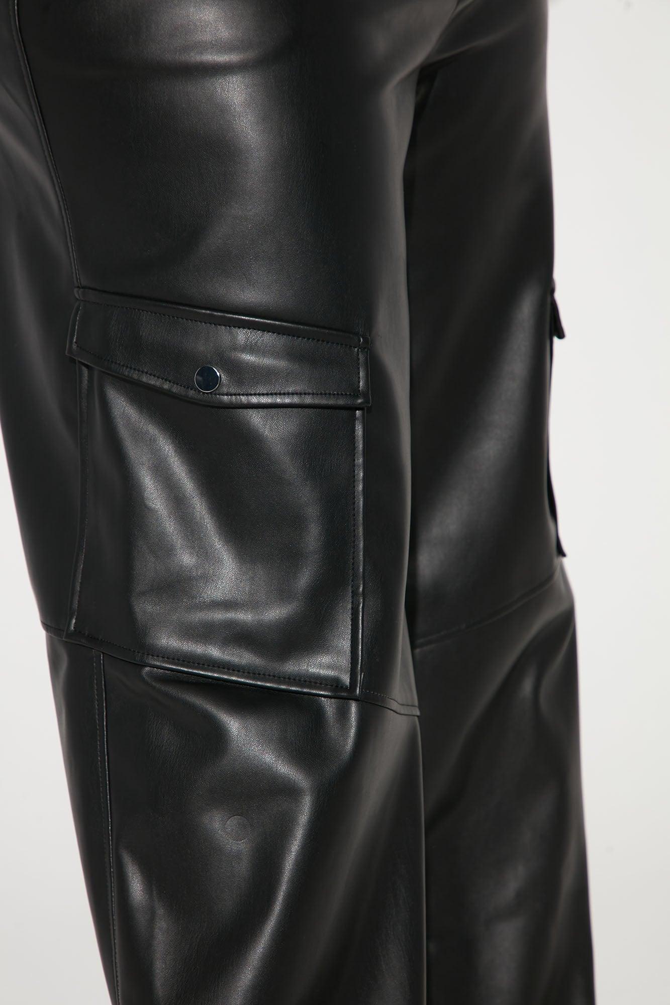 She's So Lucky Faux Leather Cargo Pant - Black Product Image